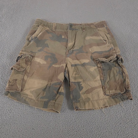 VINTAGE American Eagle Shorts Mens 38 Green Cargo Camo Ripstop Utility Y2K 90s